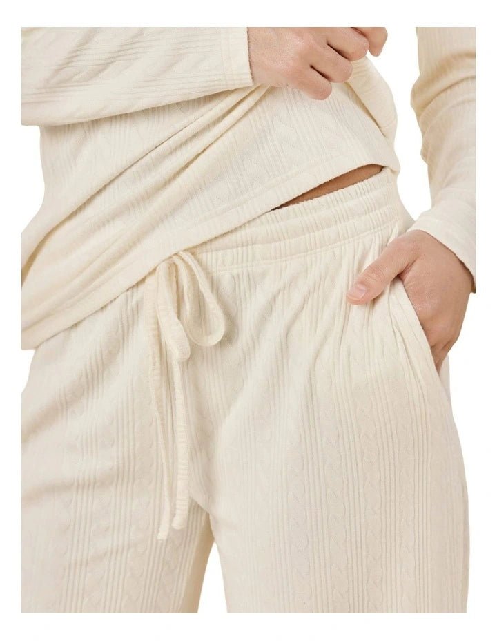 Ellie Lightweight Velour Cable Knit Set Ivory - Pure Apotheca
