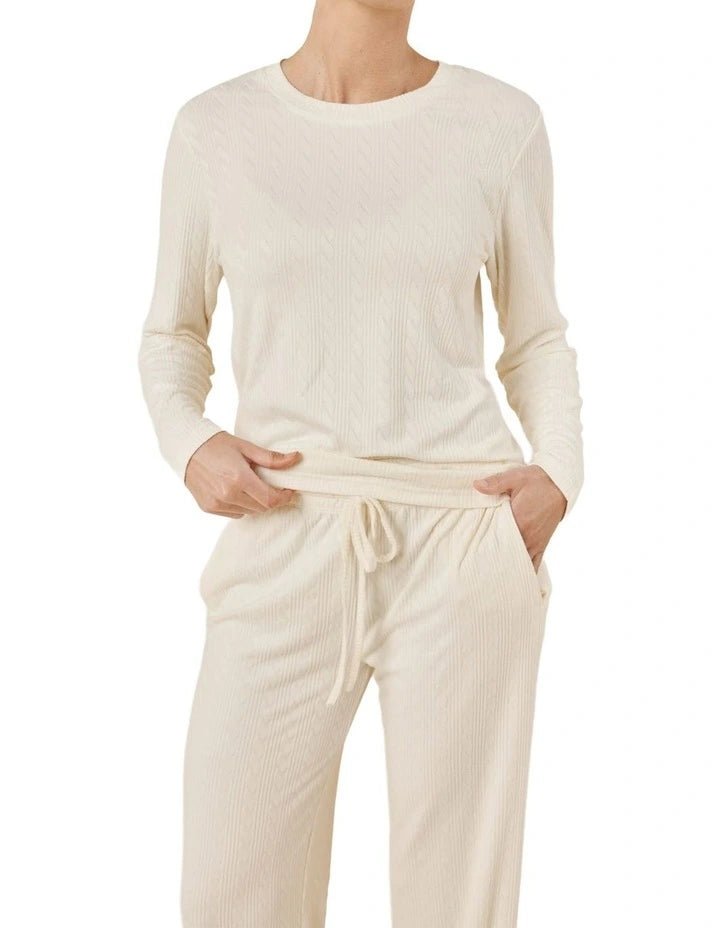 Ellie Lightweight Velour Cable Knit Set Ivory - Pure Apotheca