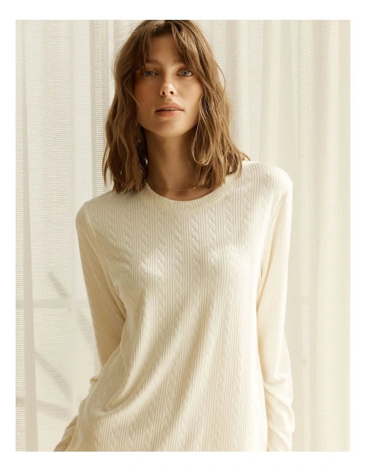 Ellie Lightweight Velour Cable Knit Set Ivory - Pure Apotheca