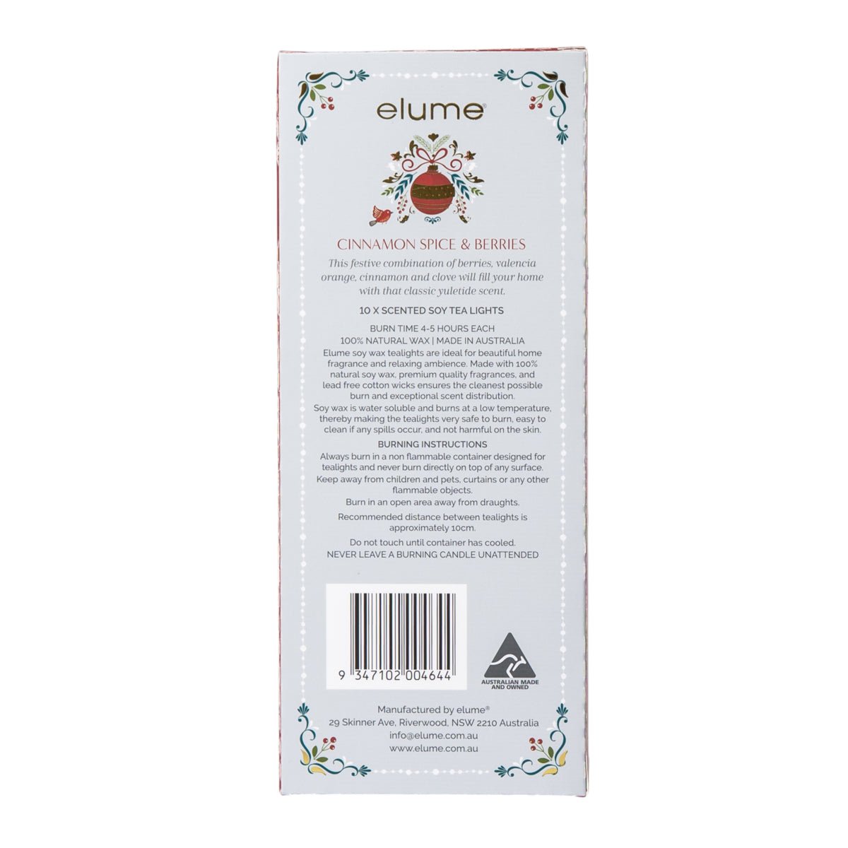 Elume Christmas Cinnamon Spice & Berries Tealights 10pk - Pure Apotheca