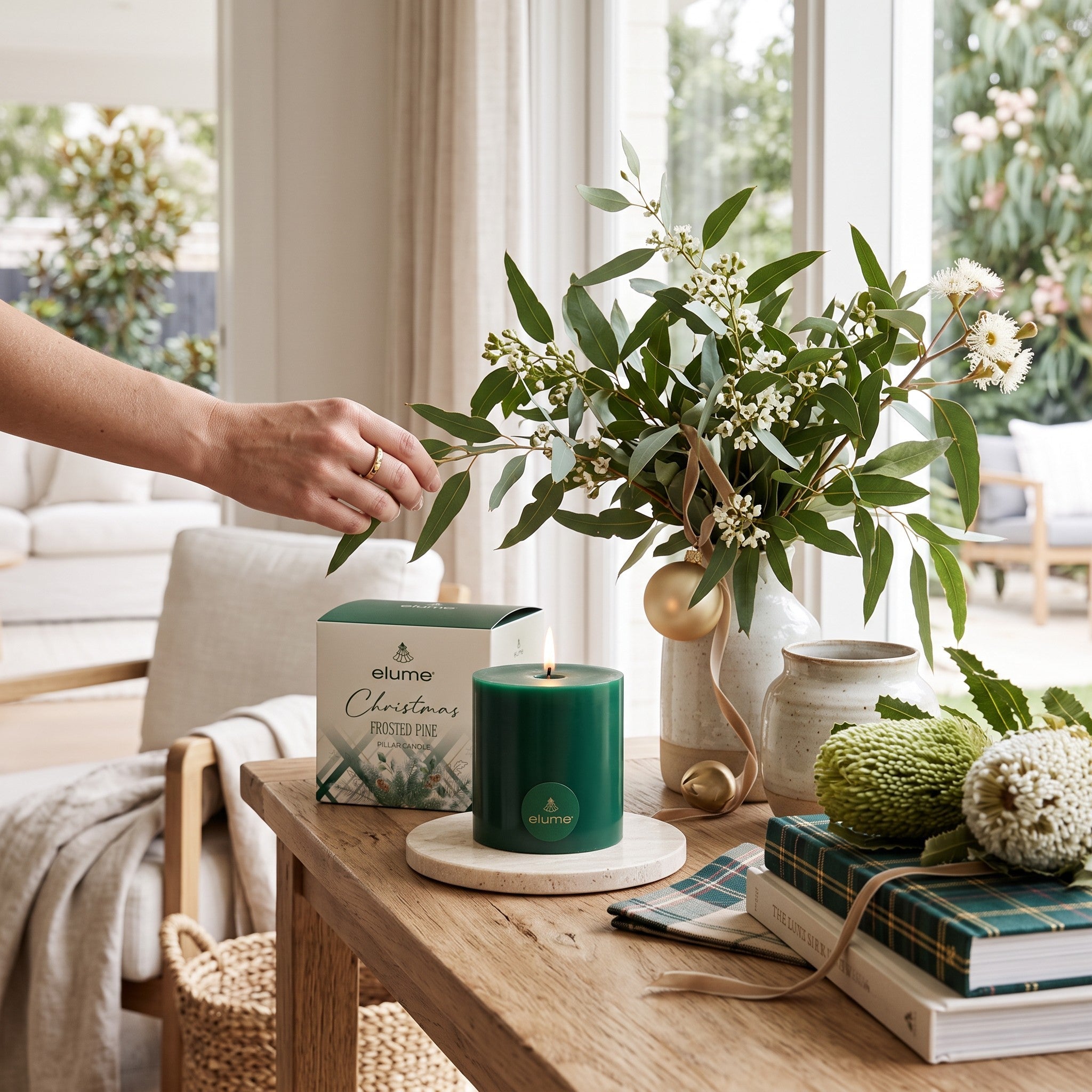 Elume Christmas Frosted Pine Pillar Candle 4x4” - Pure Apotheca