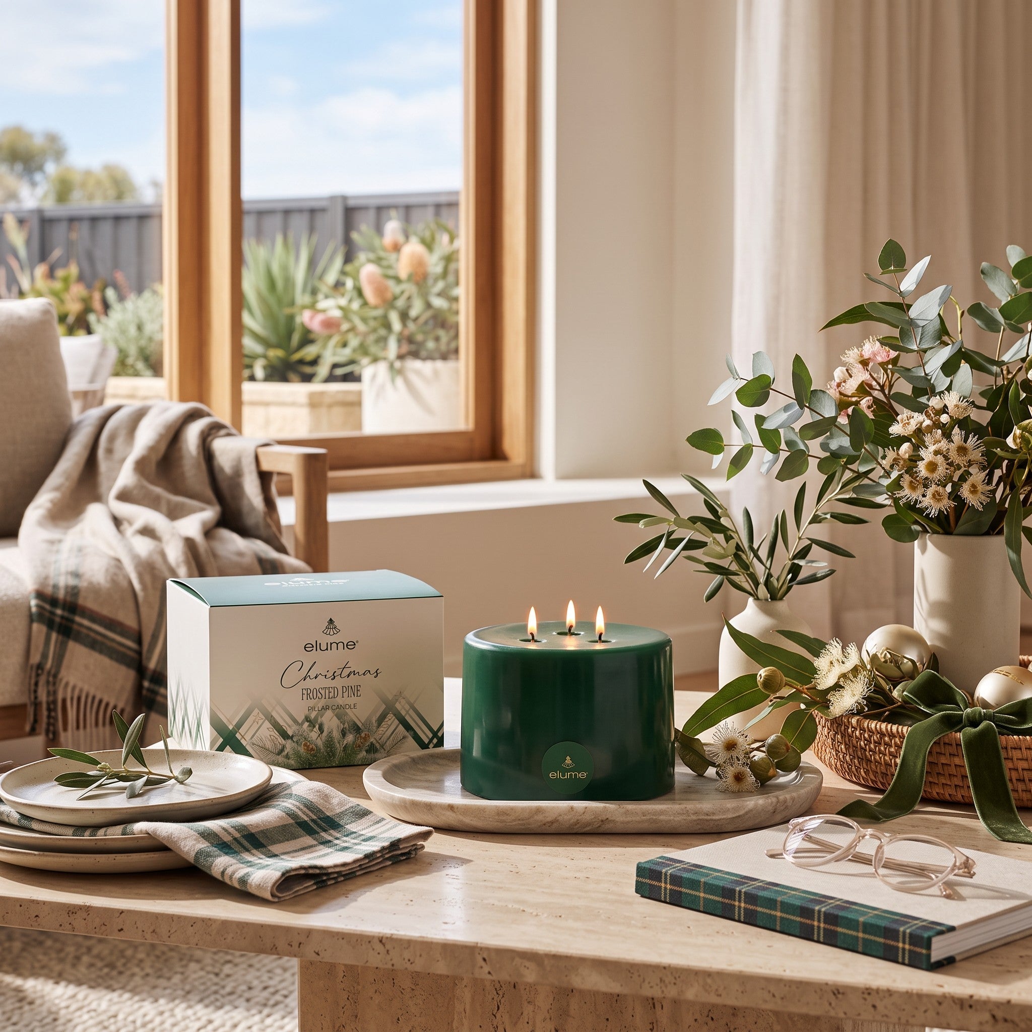 Elume Christmas Frosted Pine Pillar Candle 6x4” - Pure Apotheca