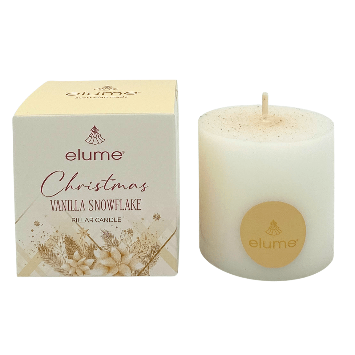 Elume Christmas Vanilla Snowflake Pillar Candle 3x3” - Pure Apotheca