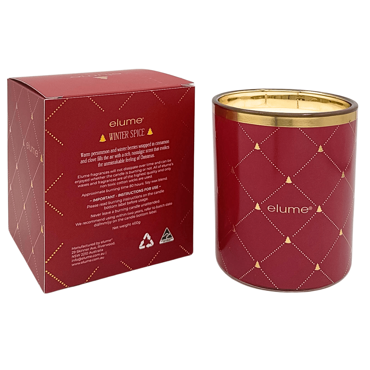 Elume Christmas Winter Spice Soy Candle 400g - Pure Apotheca