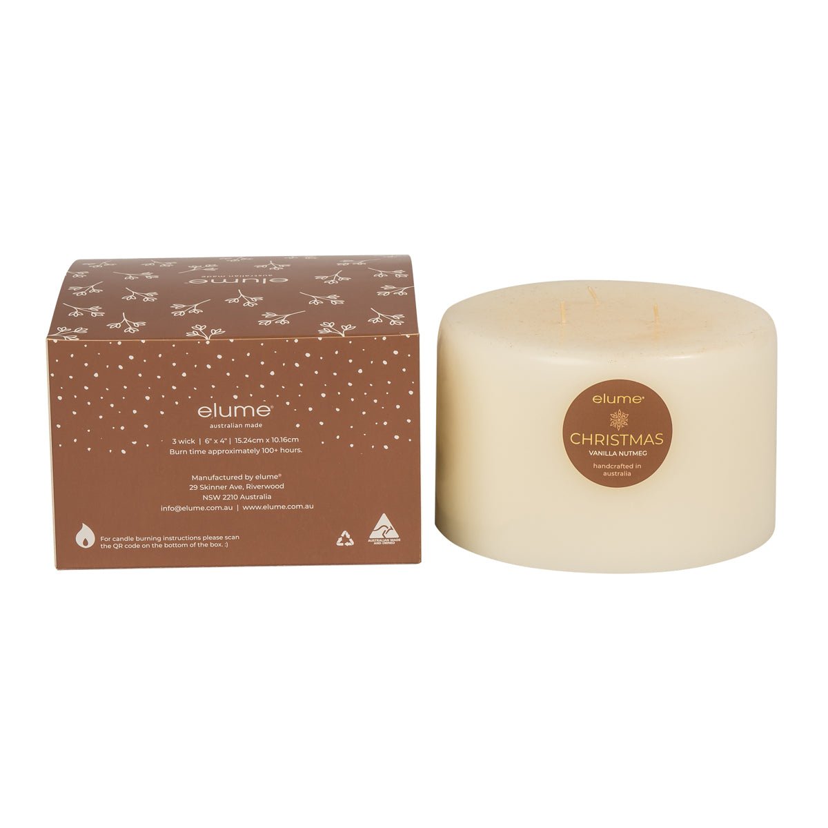Elume Pillar Vanilla Nutmeg Large 3 Wick 6x4” - Pure Apotheca