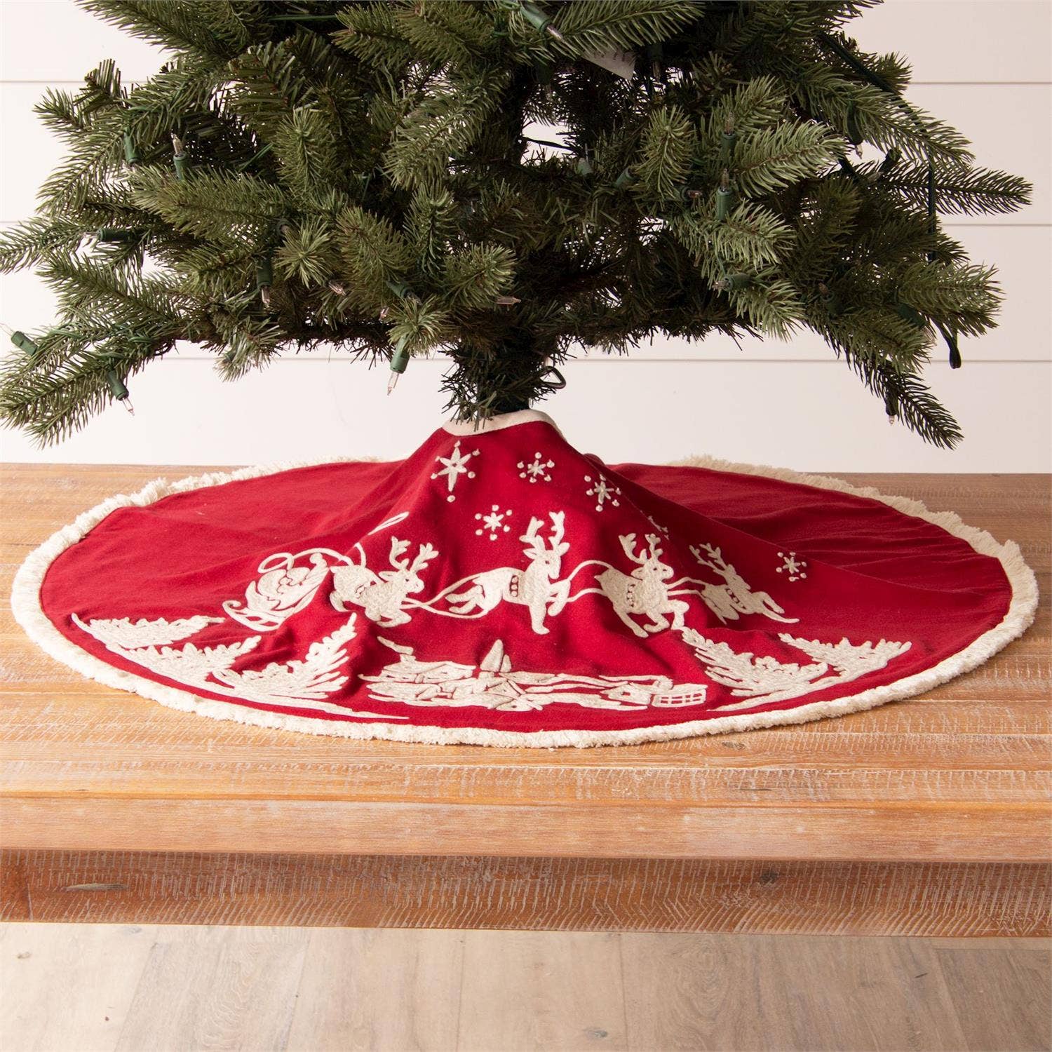 Embroidered Santa's Sleigh Tree Skirt - Pure Apotheca