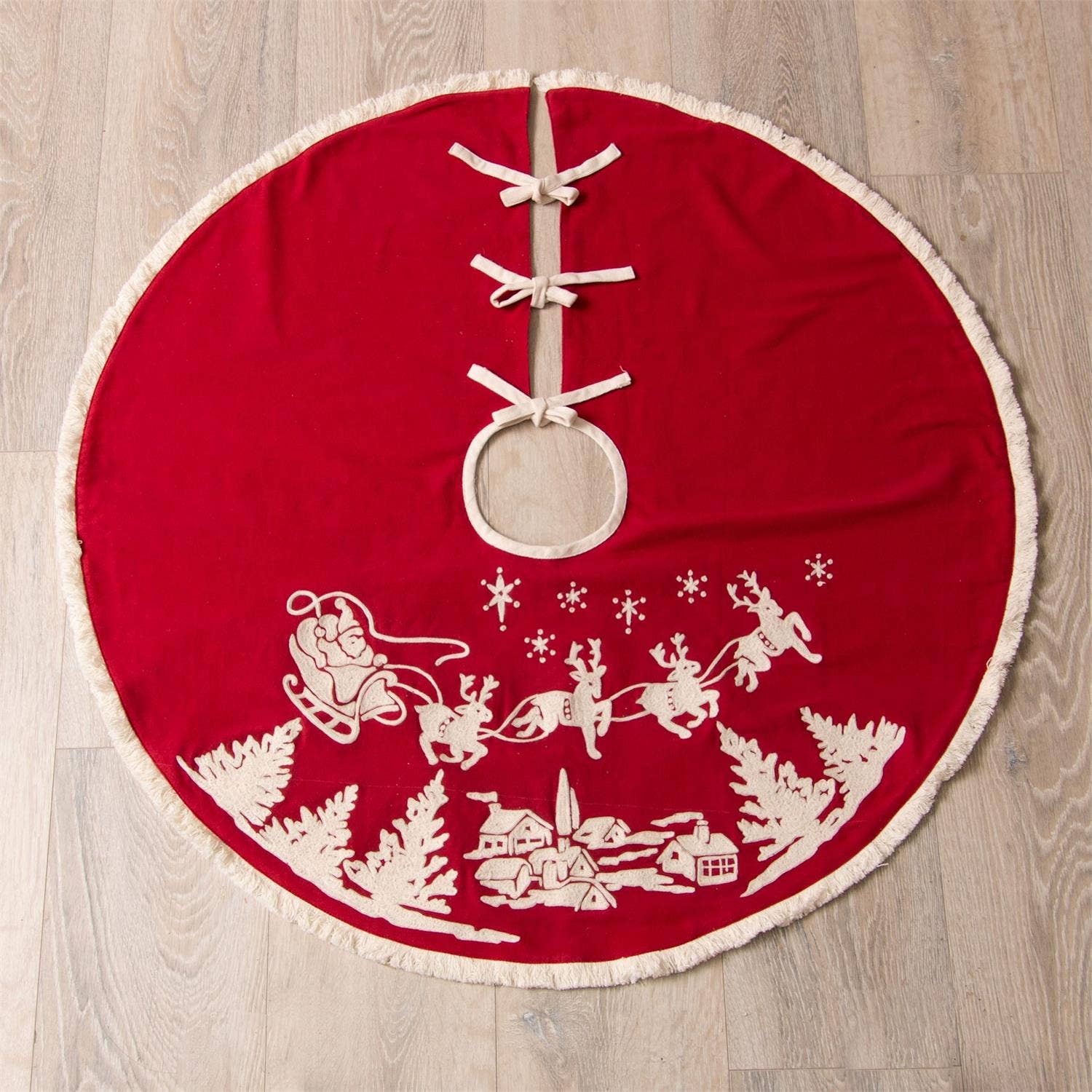 Embroidered Santa's Sleigh Tree Skirt - Pure Apotheca