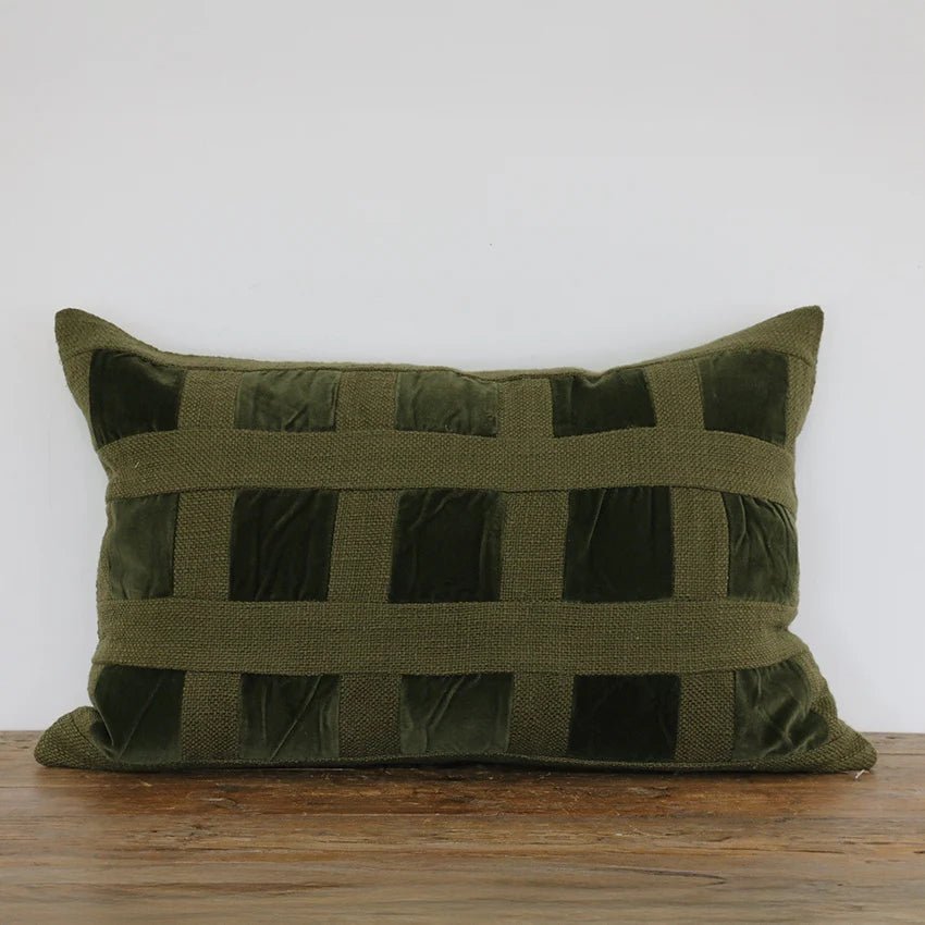 Emerald Velvet Checker Cushion Cover 40x60cm - Pure Apotheca
