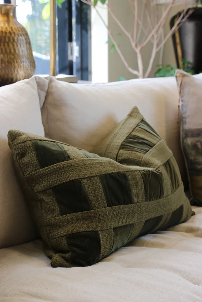 Emerald Velvet Checker Cushion Cover 40x60cm - Pure Apotheca