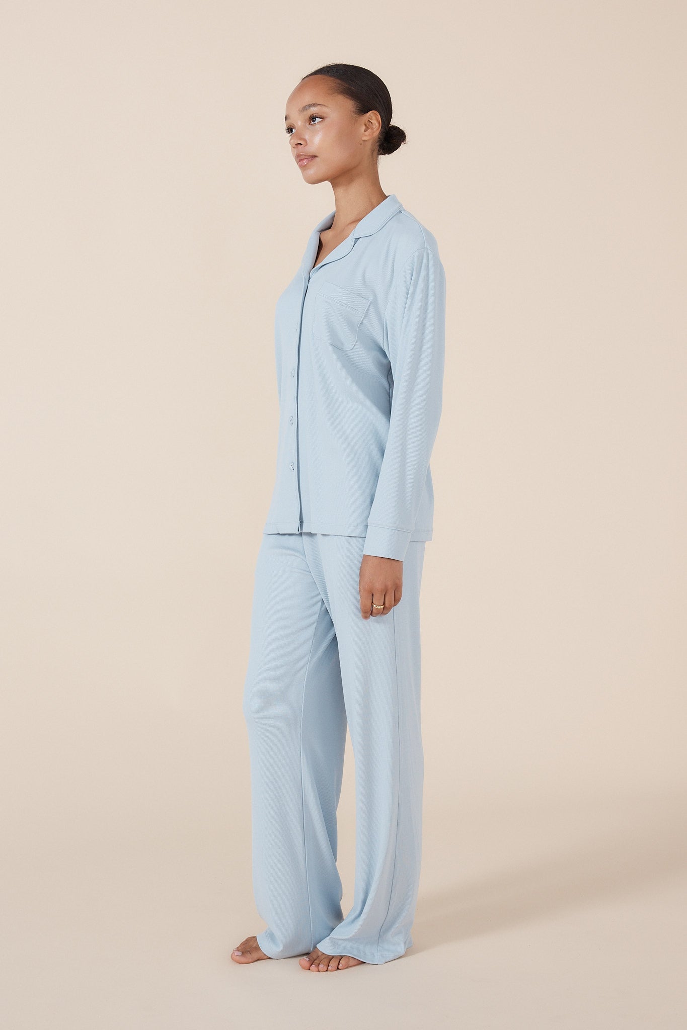 Emilia Ribbed Lounge PJ Set Powder Blue - Pure Apotheca