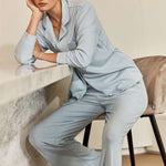 Emilia Ribbed Lounge PJ Set Powder Blue - Pure Apotheca