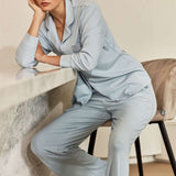 Emilia Ribbed Lounge PJ Set Powder Blue - Pure Apotheca