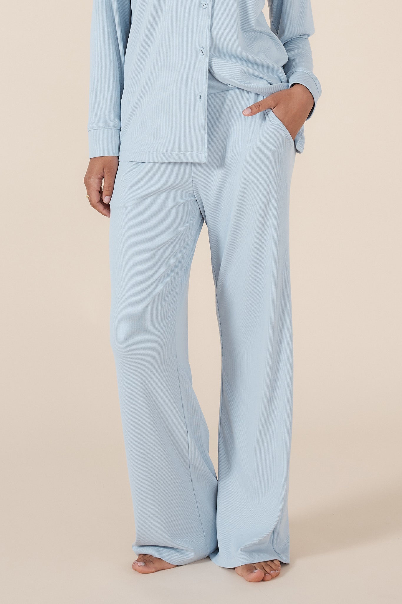 Emilia Ribbed Lounge PJ Set Powder Blue - Pure Apotheca