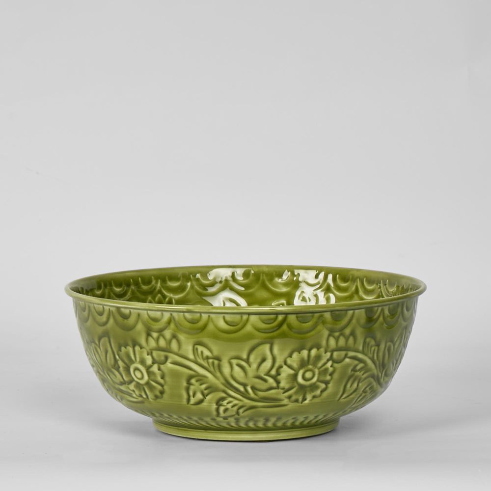 Enamel Bowl Embossed Green - Pure Apotheca