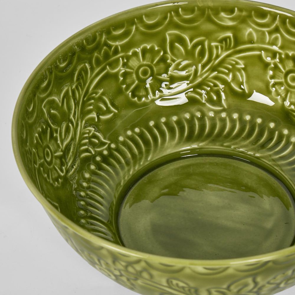 Enamel Bowl Embossed Green - Pure Apotheca