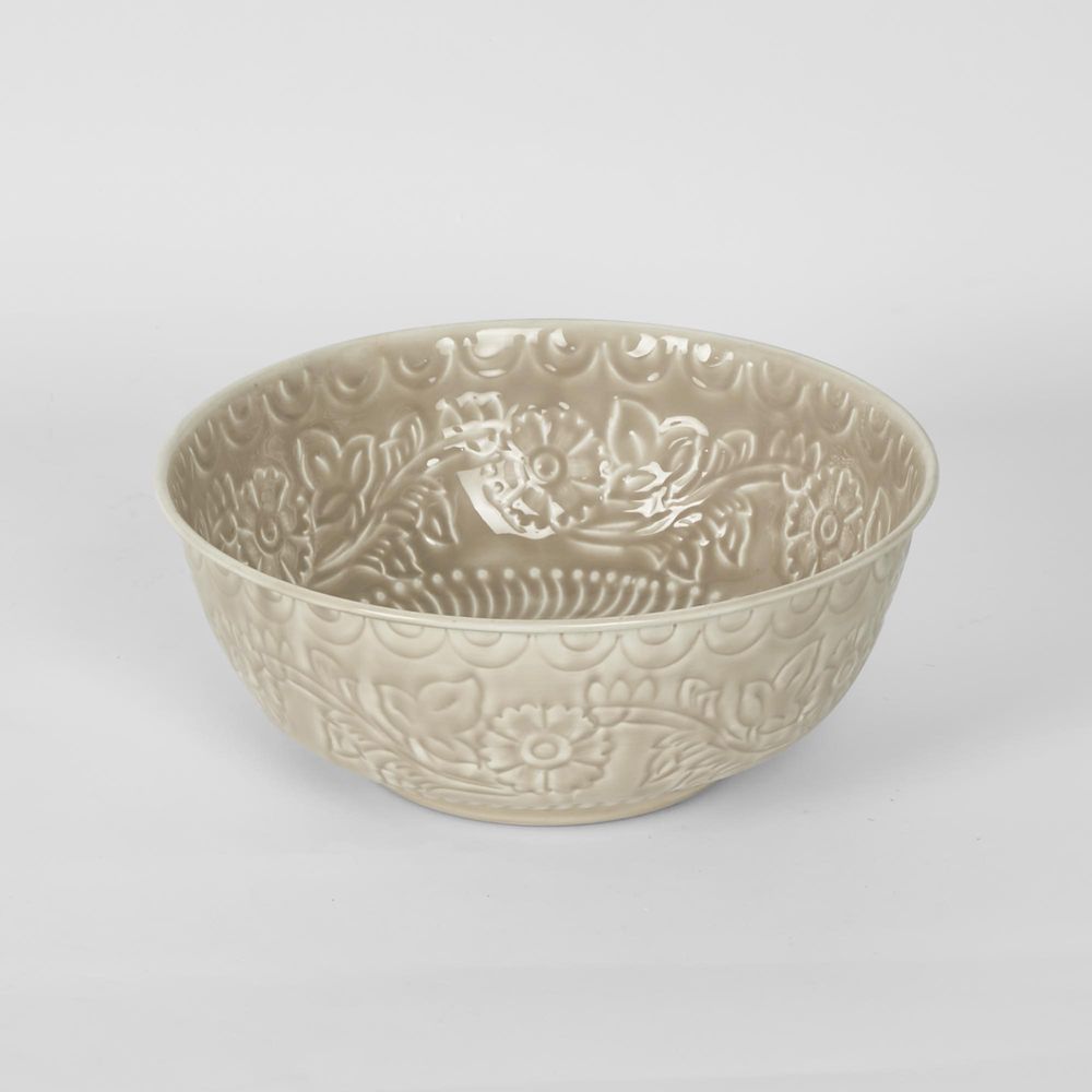 Enamel Bowl Embossed Taupe - Pure Apotheca