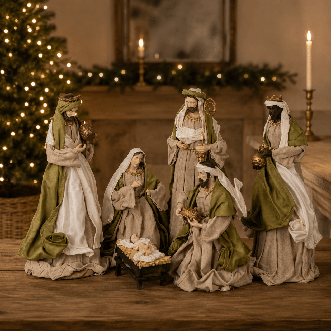 Exquisite Nativity 6 Piece Set Green 40cm - Pure Apotheca