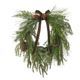 Fir Pine Needle, Cone & Velvet Bow Wreath PE 50cm Grn