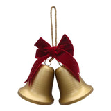 Luxe Twin Gold Bells with Red Velvet Bow Door Hanger Metal 20cm