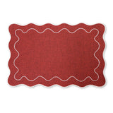 CLAUDIA RED/WHITE SCALLOPED RECTANGLE PLACEMAT 30X45CM