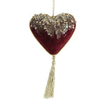 FABRIC BURGUNDY GOLD HEART WITH TASSLE - Pure Apotheca