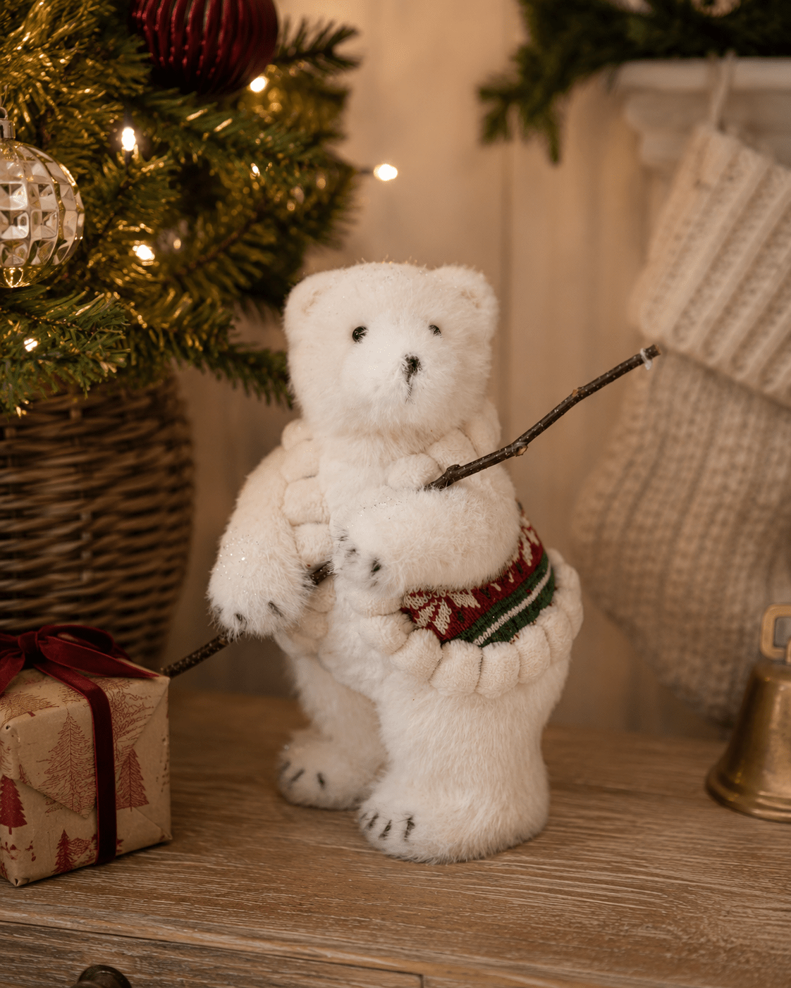 Fair Isle Knit Standing Polar Bear 28cm - Pure Apotheca