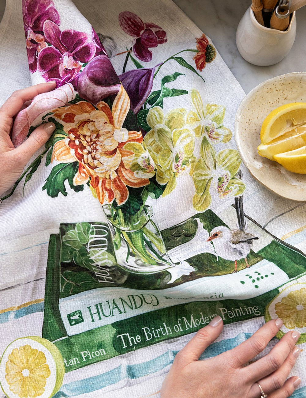 Fairy Wrens Linen Tea Towel - Pure Apotheca