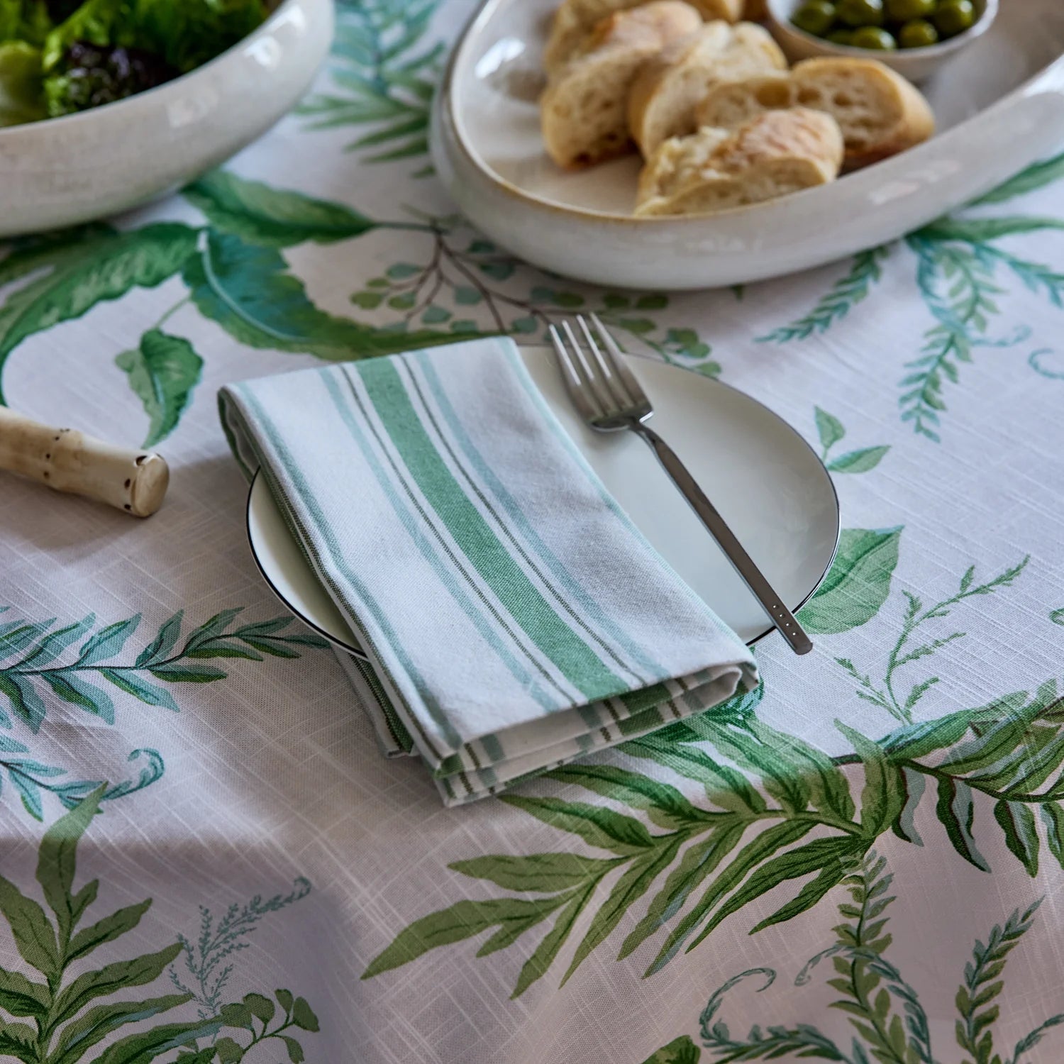 FERN GREEN/BLUE STRIPE NAPKIN SET/4 - Pure Apotheca