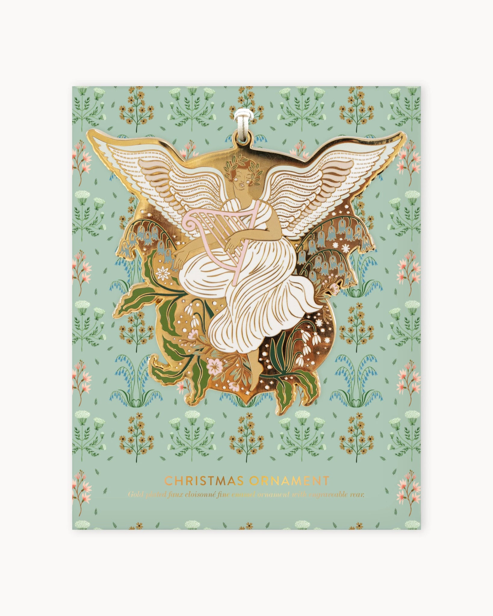 Fine Enamel Christmas Ornament - Angel with Harp - Pure Apotheca