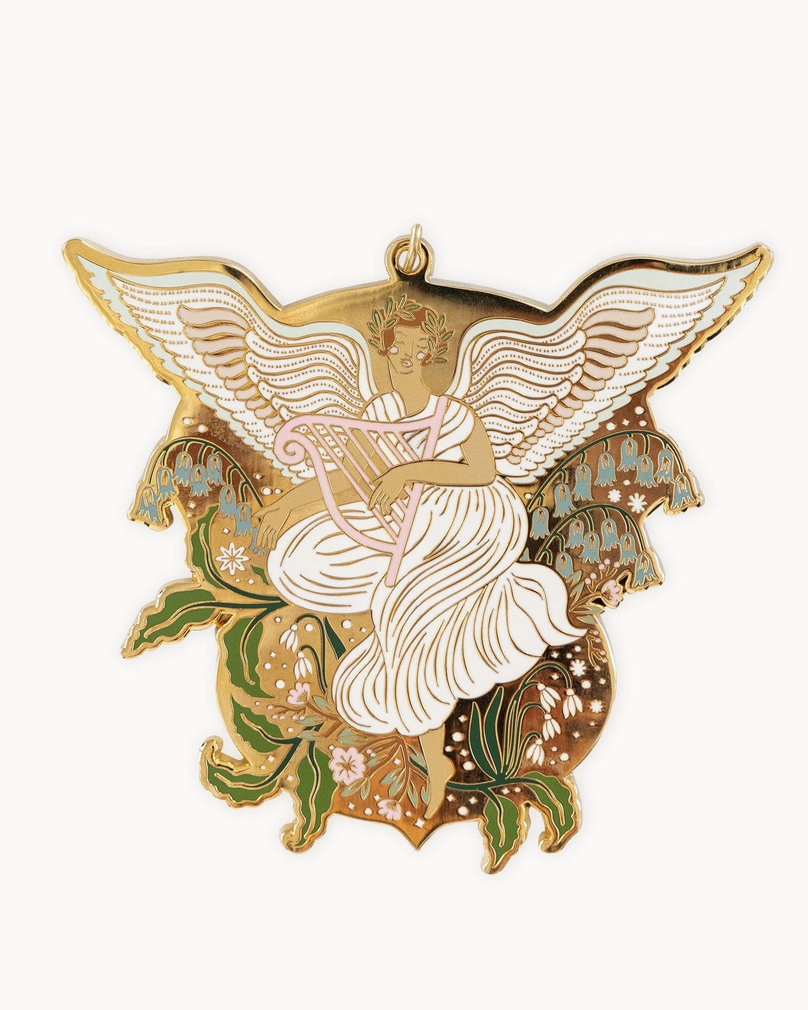 Fine Enamel Christmas Ornament - Angel with Harp - Pure Apotheca