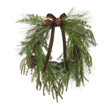 Fir Pine Needle, Cone & Velvet Bow Wreath PE 50cm Grn - Pure Apotheca