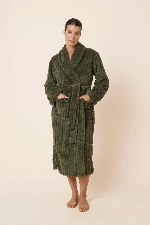 Gabriella Plush Long Robe Olive Medium - Pure Apotheca