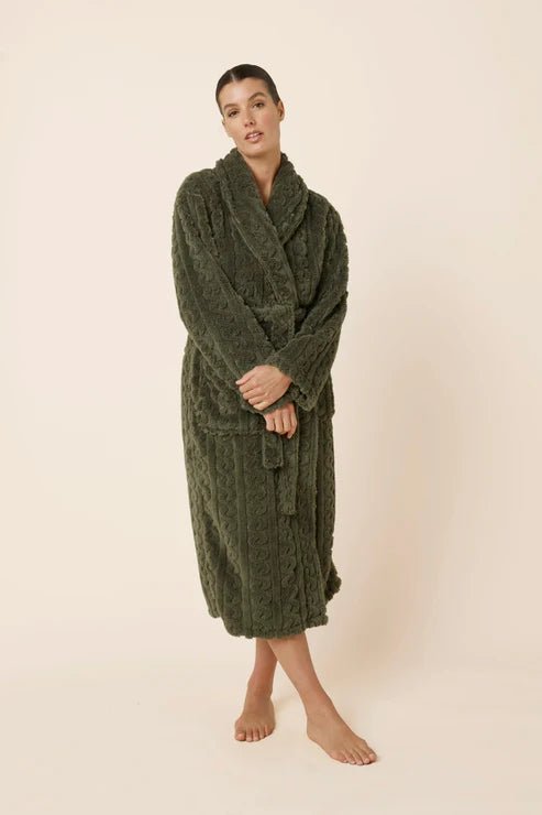 Gabriella Plush Long Robe Olive Medium - Pure Apotheca