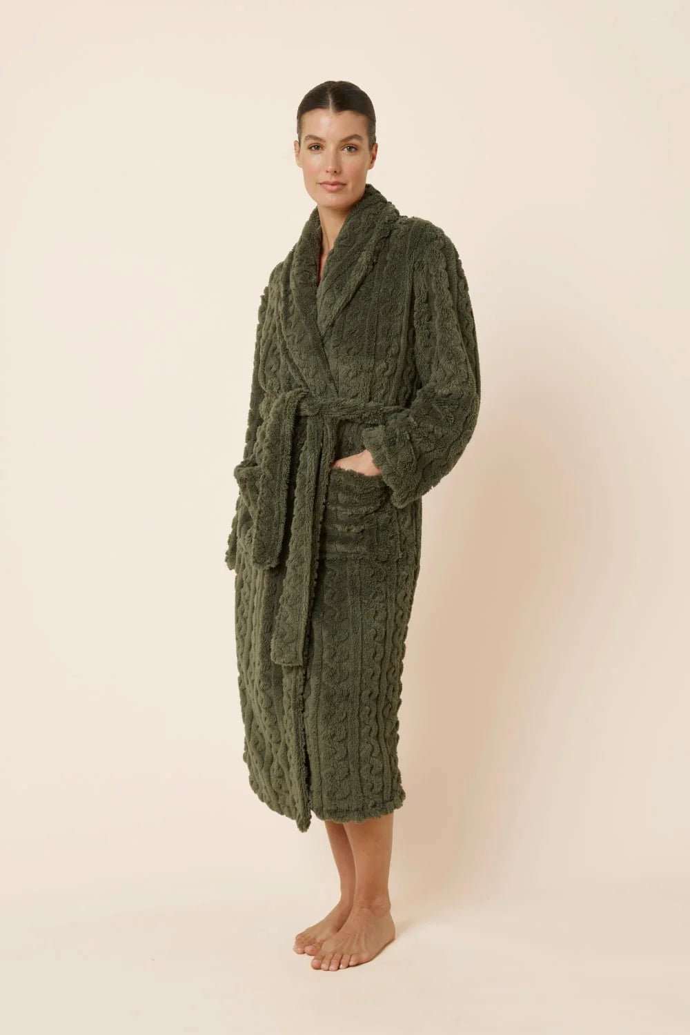 Gabriella Plush Long Robe Olive Medium - Pure Apotheca