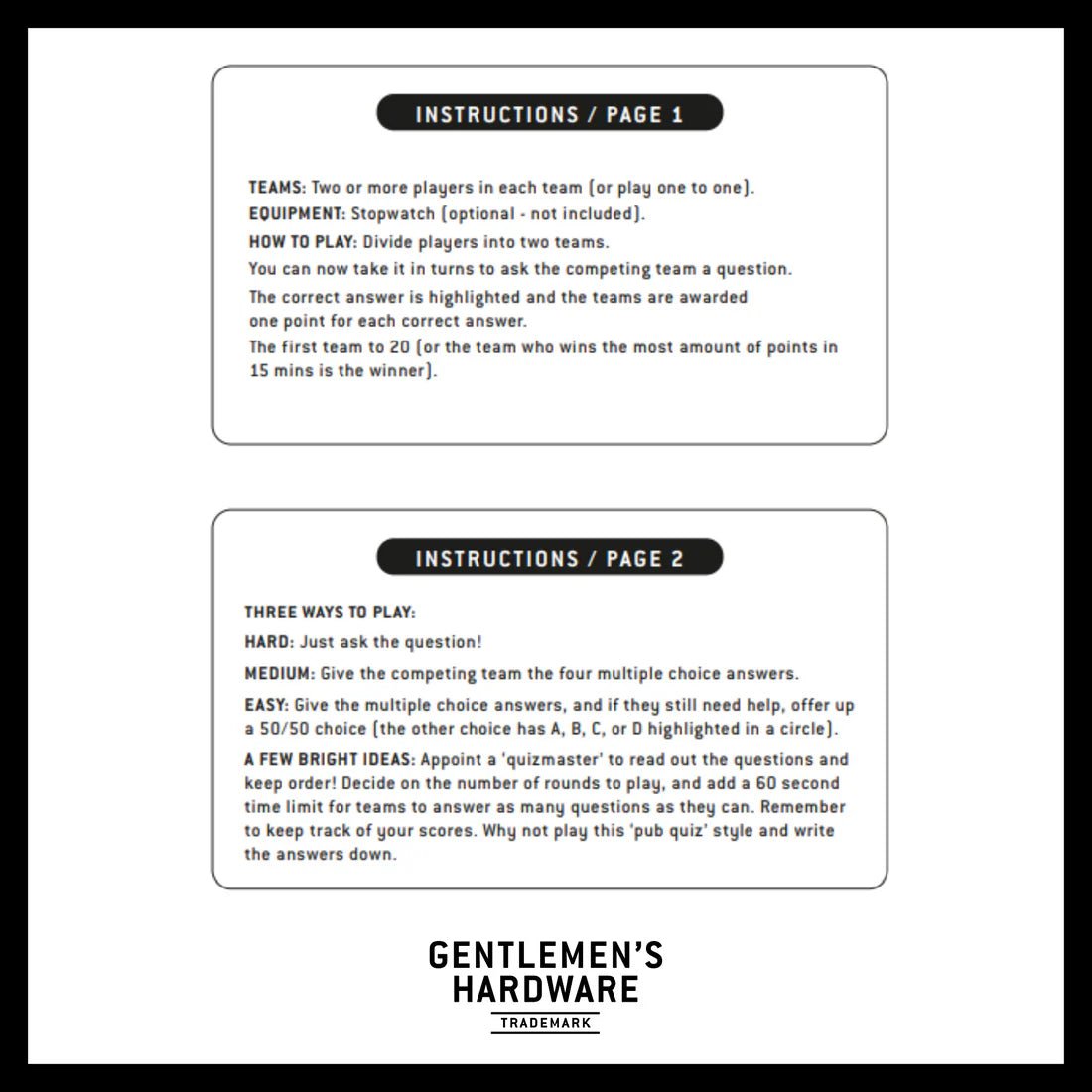 Gentlemen’s Hardware Adventure Trivia - Pure Apotheca