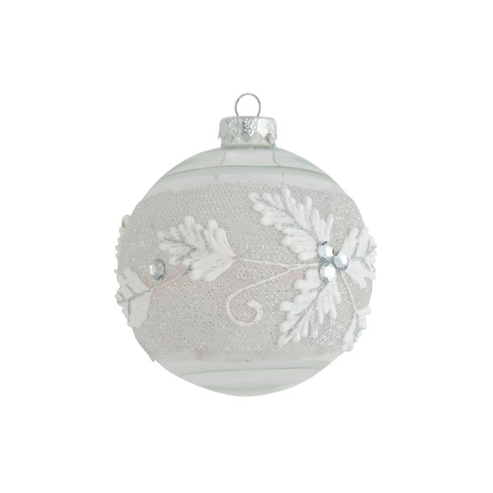 GLASS WHITE SILVER HOLLY BAUBLE - Pure Apotheca