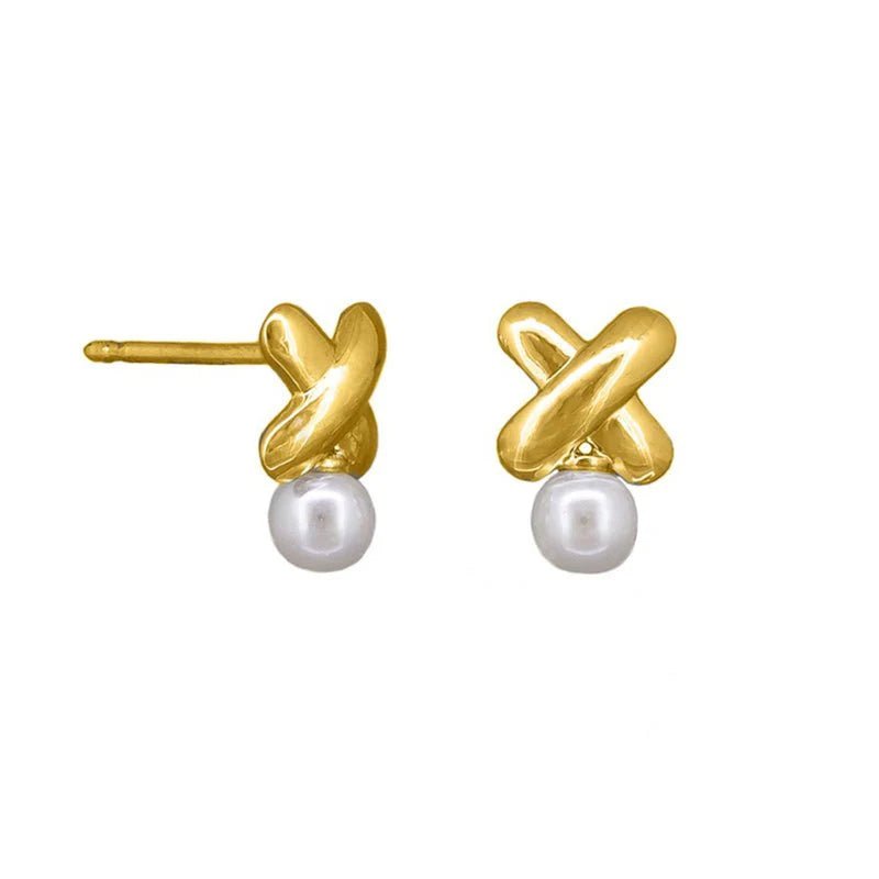 Gold Criss Cross Pearl Earring - Pure Apotheca