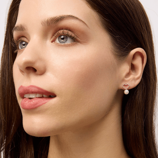 Gold Crystal Heart Pearl Drop Earring - Pure Apotheca