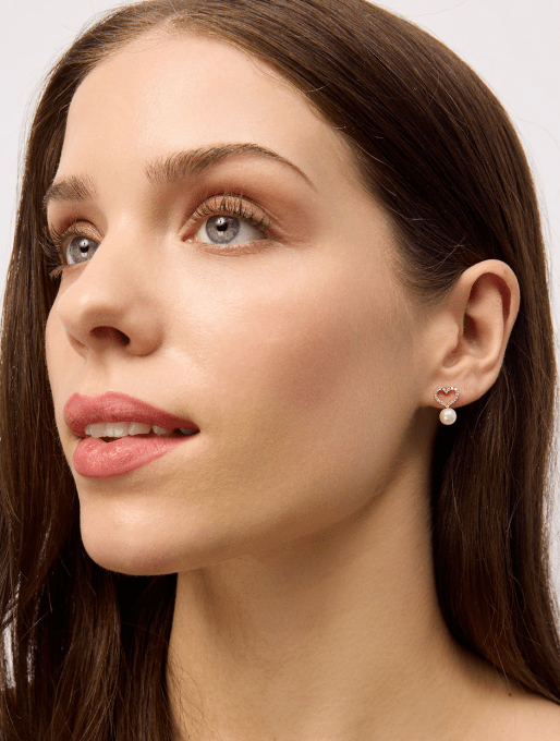 Gold Crystal Heart Pearl Drop Earring - Pure Apotheca