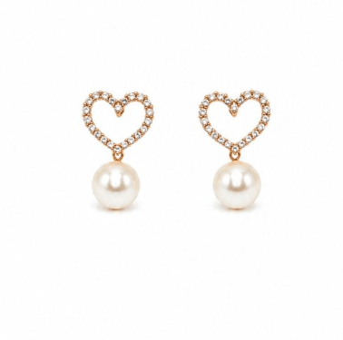 Gold Crystal Heart Pearl Drop Earring - Pure Apotheca