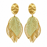 Gold Green Leaf Cluster Earrings - Pure Apotheca