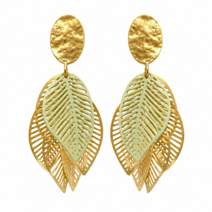 Gold Green Leaf Cluster Earrings - Pure Apotheca