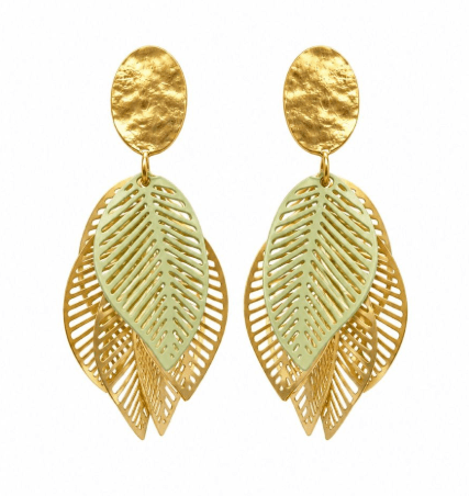 Gold Green Leaf Cluster Earrings - Pure Apotheca