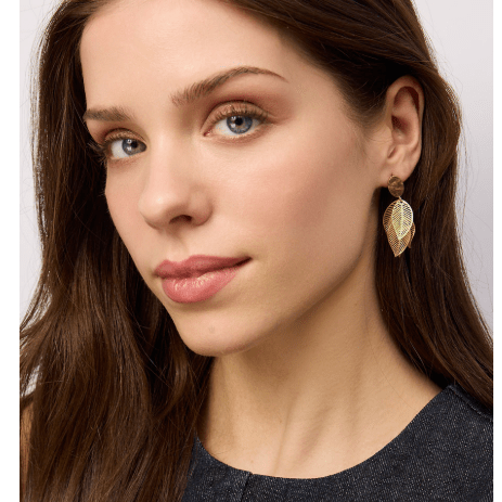 Gold Green Leaf Cluster Earrings - Pure Apotheca