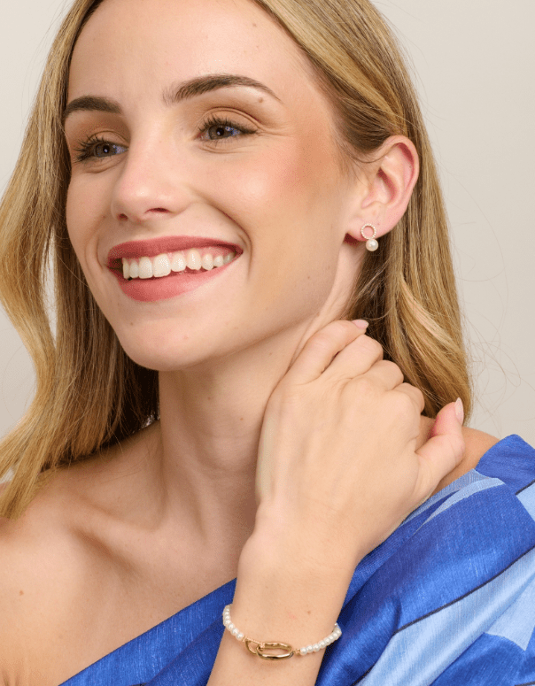 Gold Oval Link Pearl Bracelet - Pure Apotheca