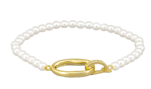 Gold Oval Link Pearl Bracelet - Pure Apotheca
