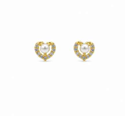 Gold Pearl Crystal Heart Studs - Pure Apotheca