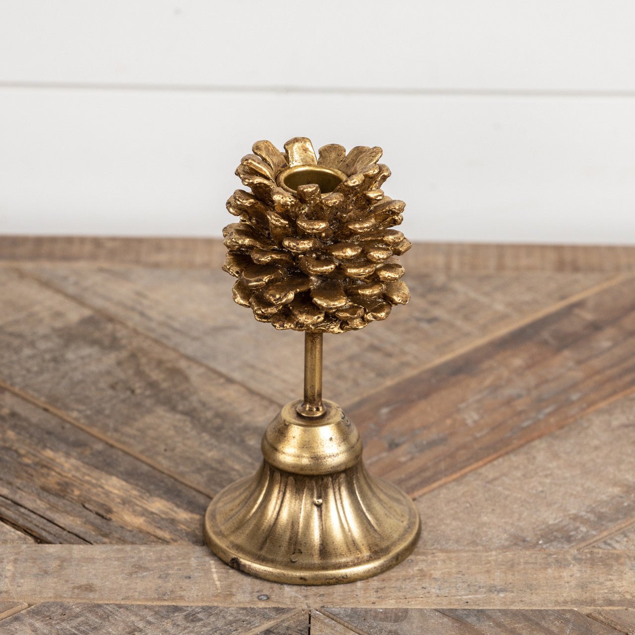 GOLD PINECONE TAPER CANDLE HOLDER SML - Pure Apotheca