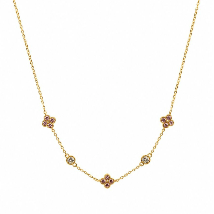 Gold Pink Crystal Felice Chain Necklace - Pure Apotheca