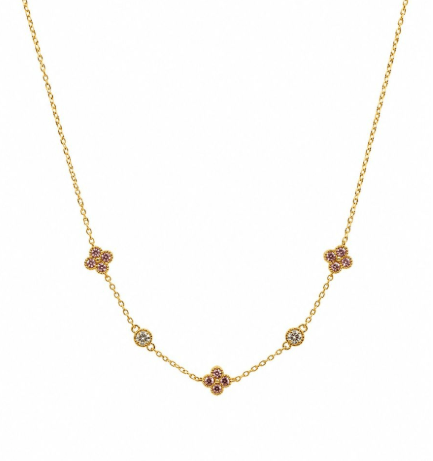 Gold Pink Crystal Felice Chain Necklace - Pure Apotheca